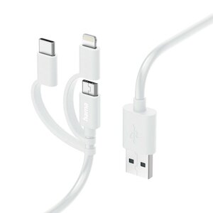 Hama 3in1 Multi-oplaadkabel USB-A - Micro-USB USB-C En Lightning 1,0 M Wit